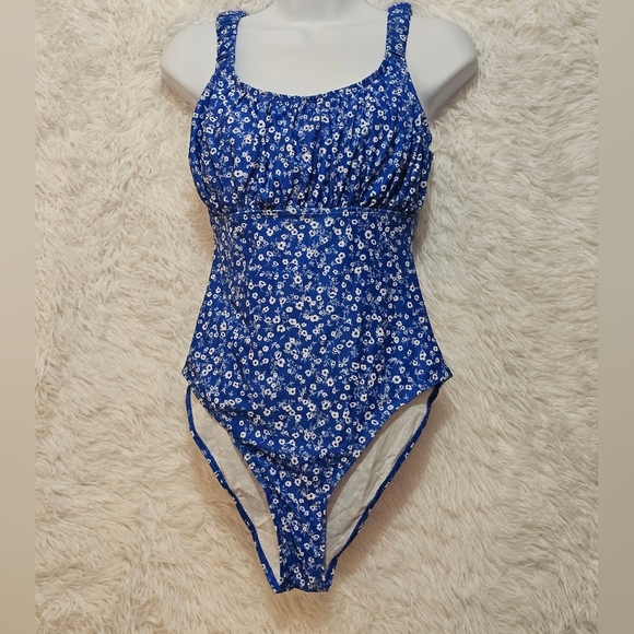 Elegant Blue Floral Women's One-Piece Swimsuit Size M - Picture 4 of 13